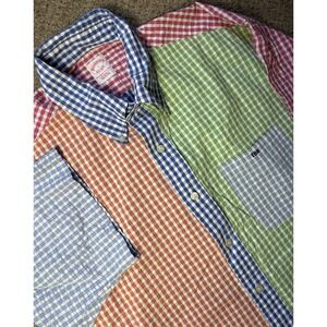 Brooks Brothers Mens Large Fun Shirt Gingham Colorblock Short Sleeve Colorful
